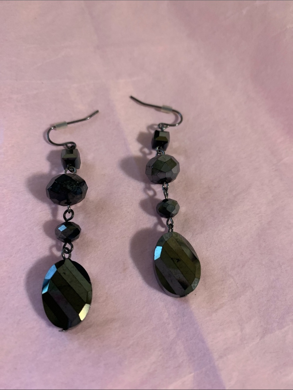 Black Faceted Drop Dangle Earrings - Unbranded
